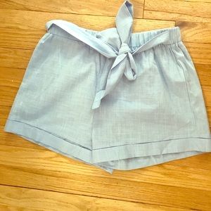 Blue bow tie waist rolled hem shorts